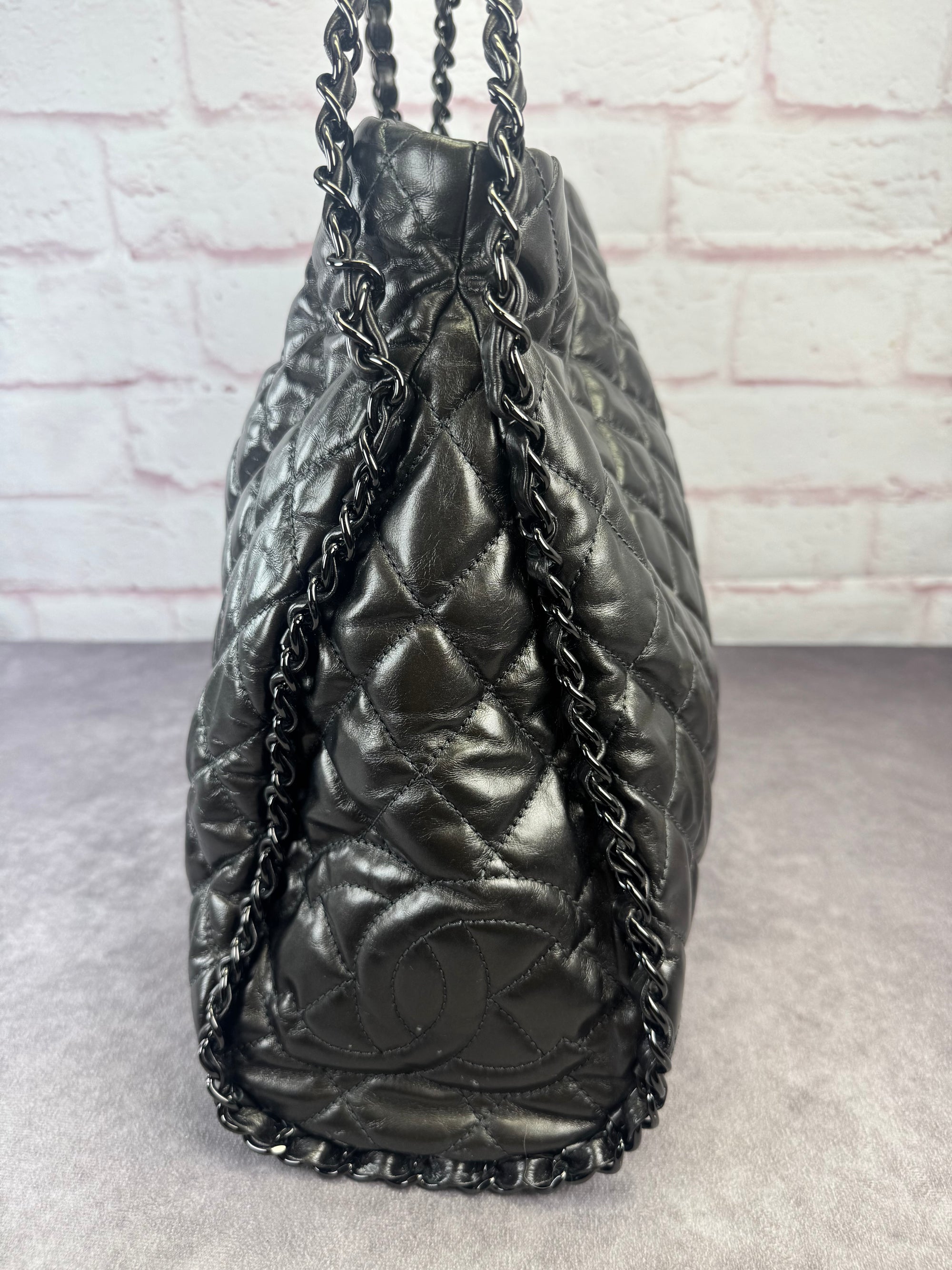 Chanel Gunmetal Leather Chain Me Quilted Bag