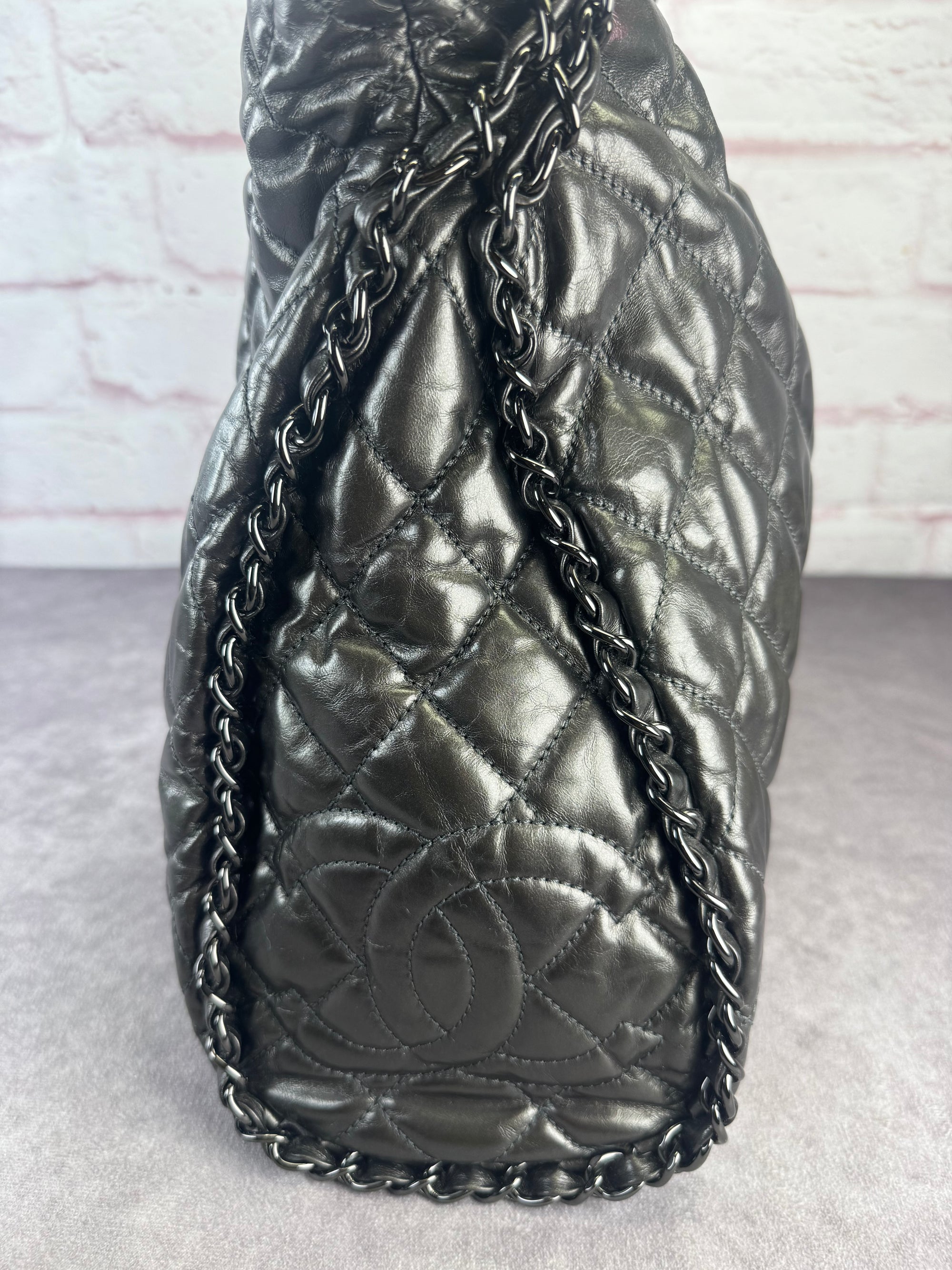 Chanel Gunmetal Leather Chain Me Quilted Bag