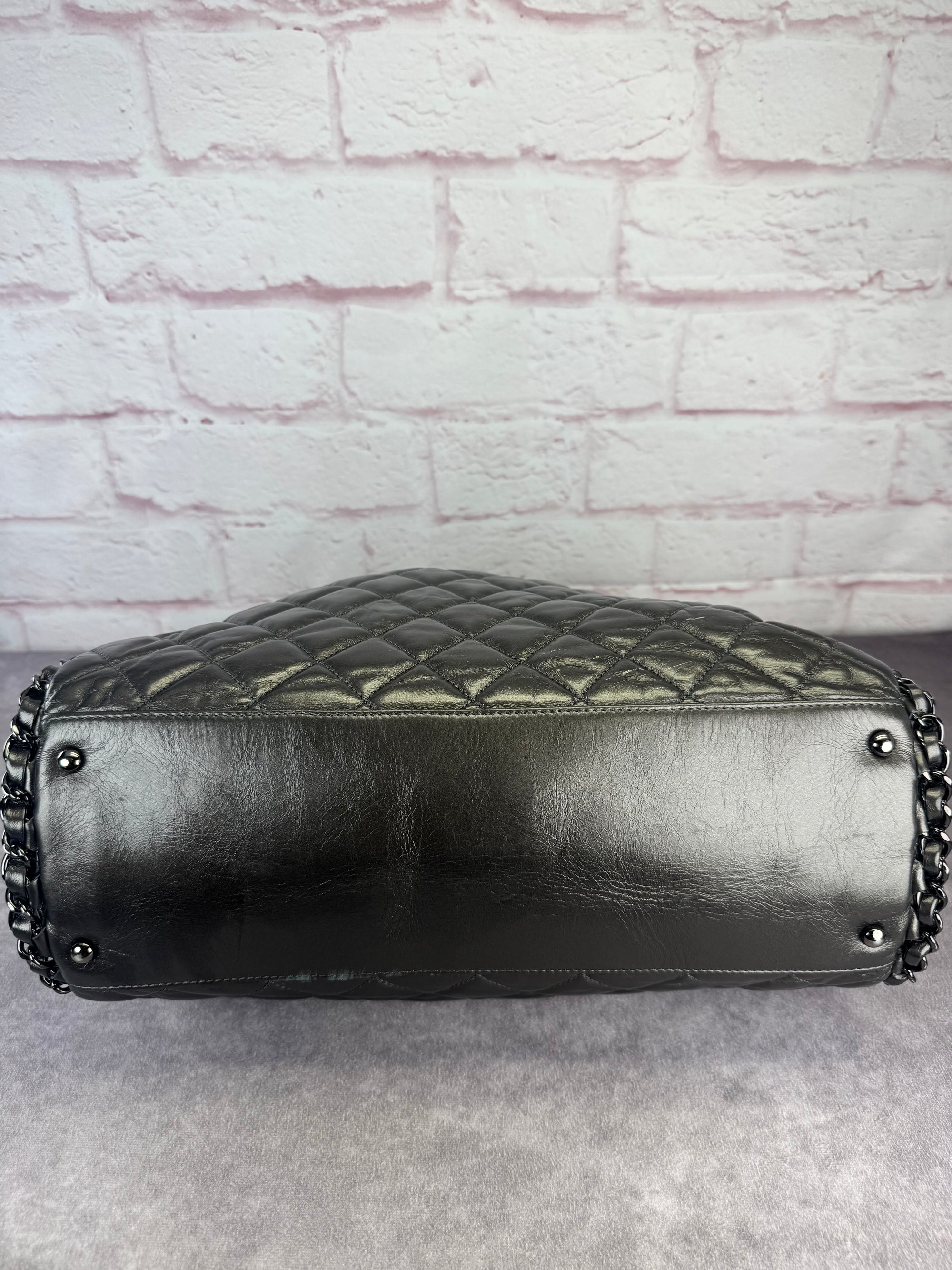 Chanel Gunmetal Leather Chain Me Quilted Bag