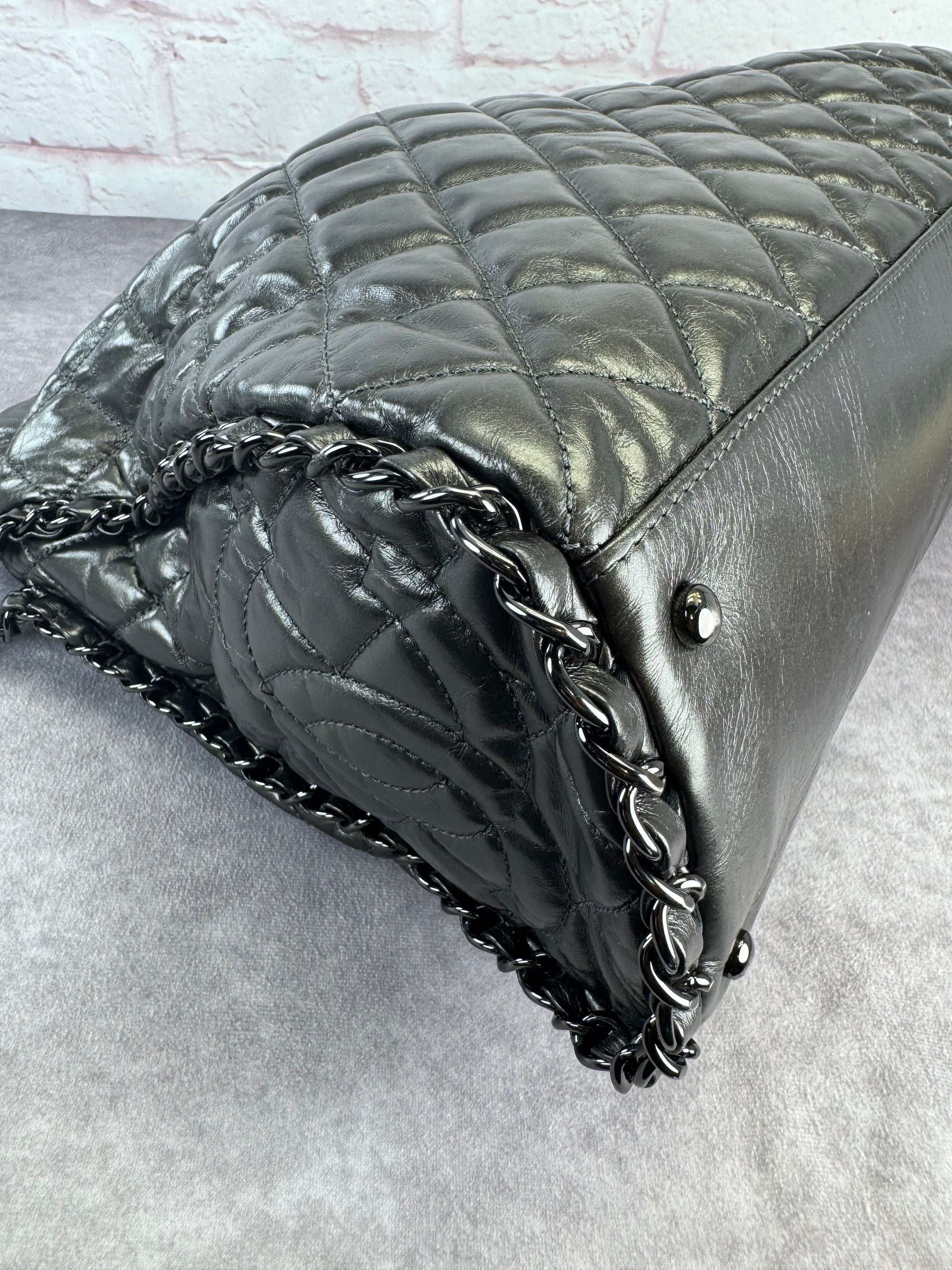 Chanel Gunmetal Leather Chain Me Quilted Bag