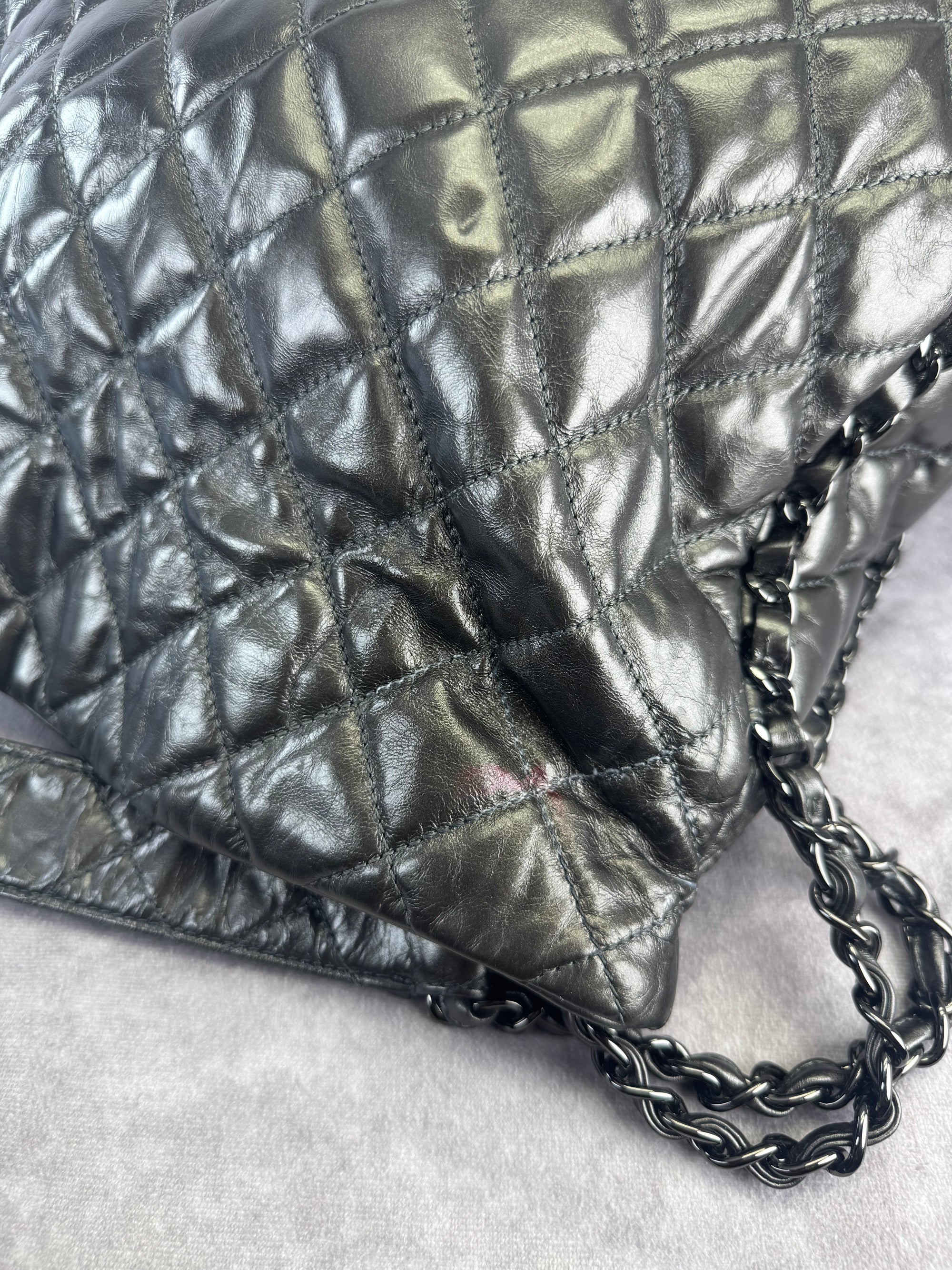 Chanel Gunmetal Leather Chain Me Quilted Bag