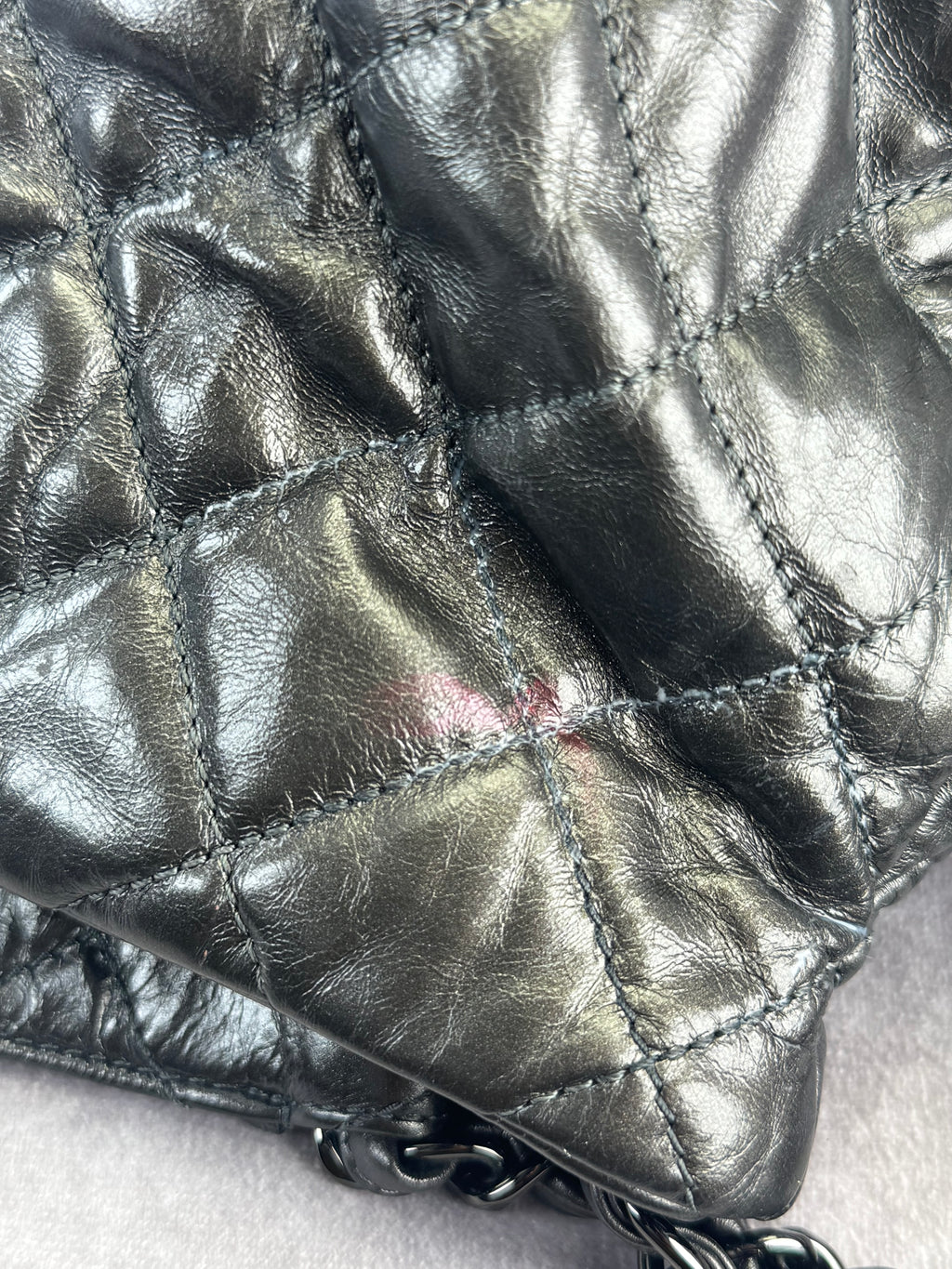 Chanel Gunmetal Leather Chain Me Quilted Bag