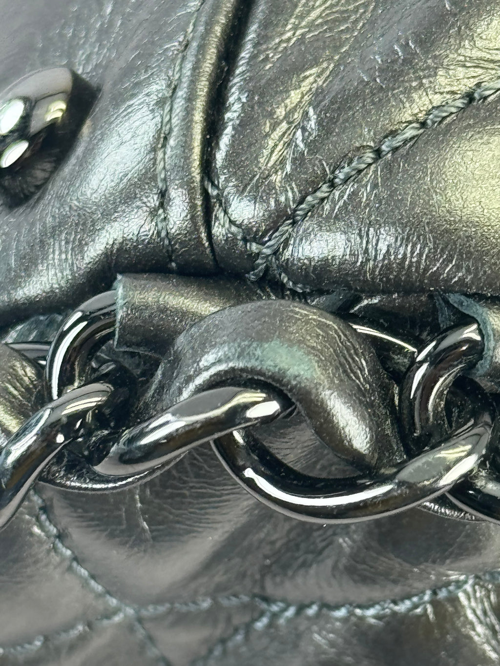 Chanel Gunmetal Leather Chain Me Quilted Bag