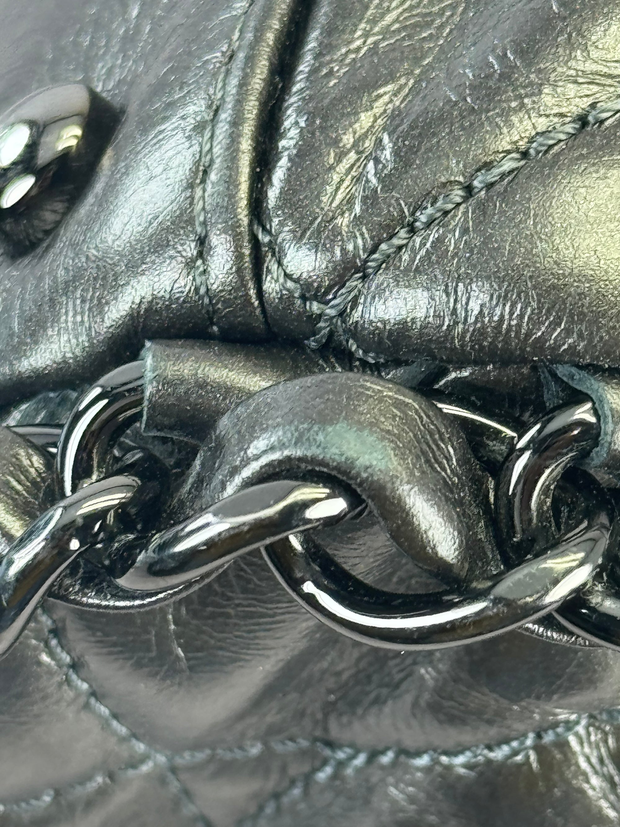 Chanel Gunmetal Leather Chain Me Quilted Bag