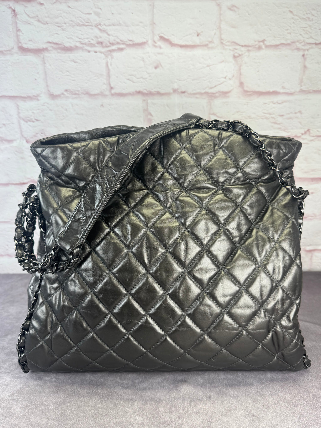 Chanel Gunmetal Leather Chain Me Quilted Bag