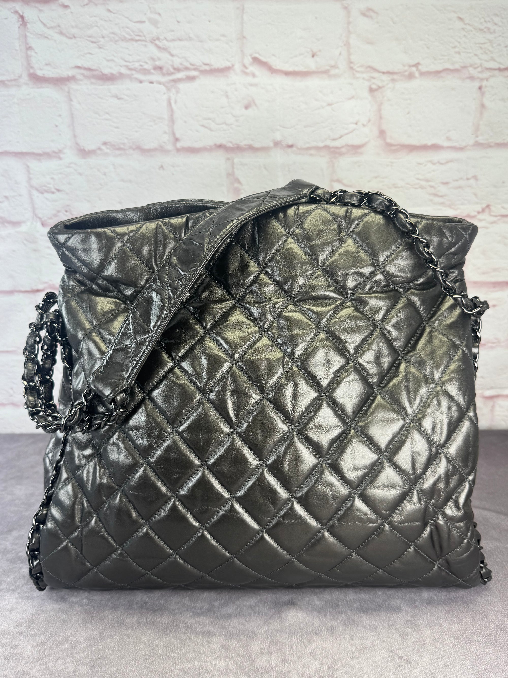 Chanel Gunmetal Leather Chain Me Quilted Bag