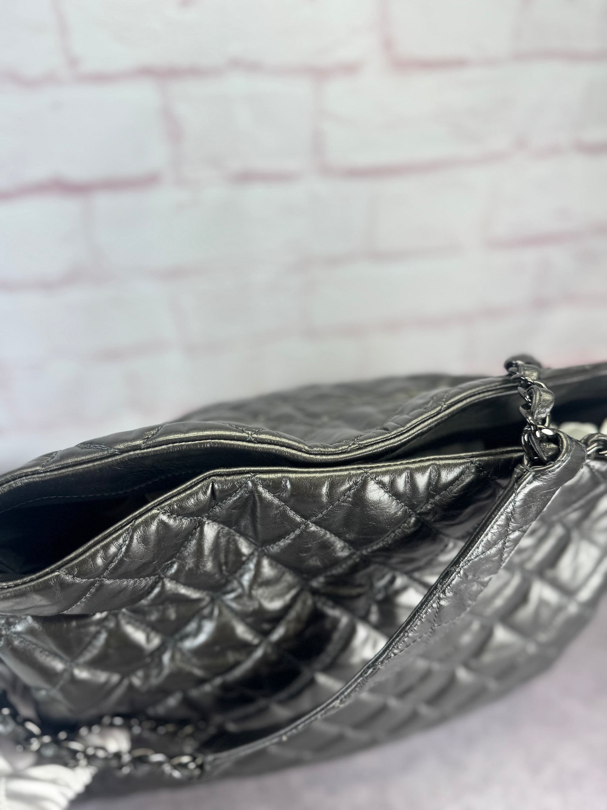 Chanel Gunmetal Leather Chain Me Quilted Bag