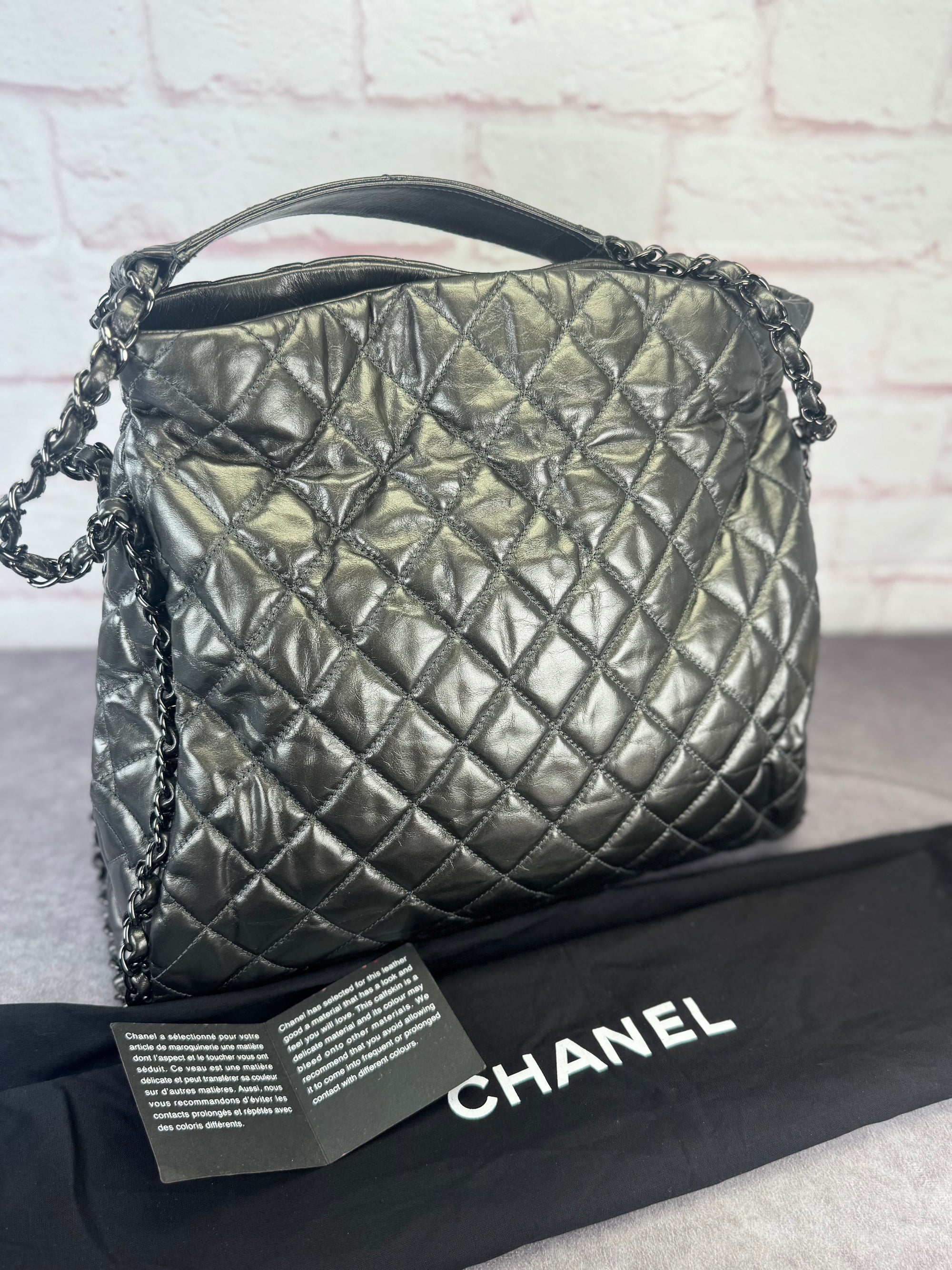 Chanel Gunmetal Leather Chain Me Quilted Bag