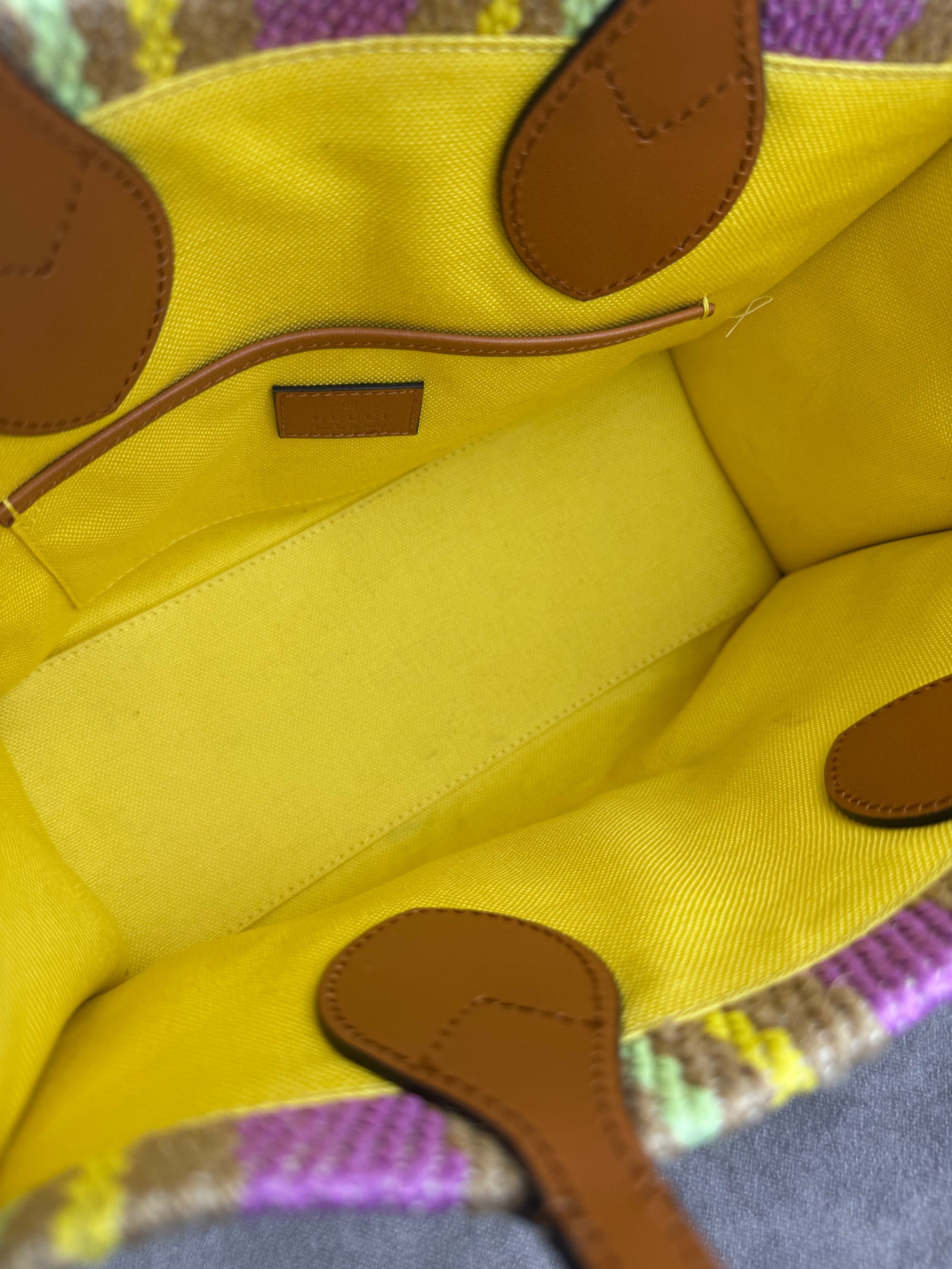 Gucci Jute Stripe Patch 2 Way Tote Bag