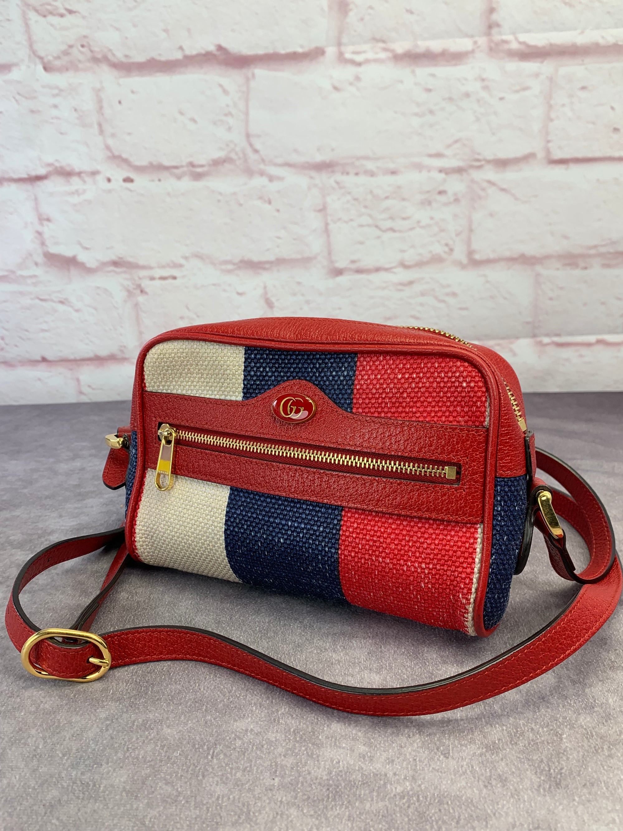 Gucci Sylvie Stripe Ophidia Mini Crossbody Bag – Red, White & Blue