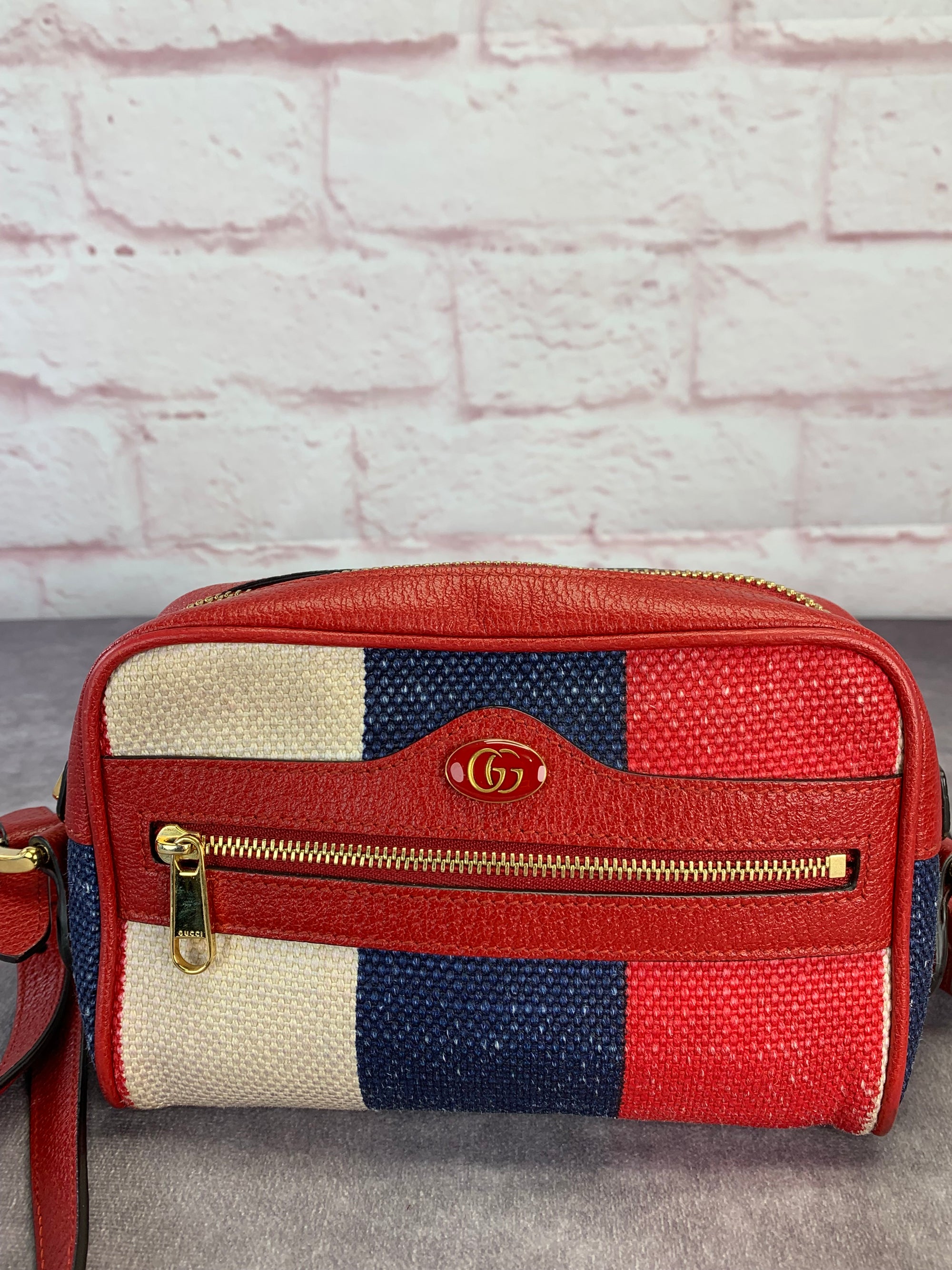 Gucci Sylvie Stripe Ophidia Mini Crossbody Bag – Red, White & Blue