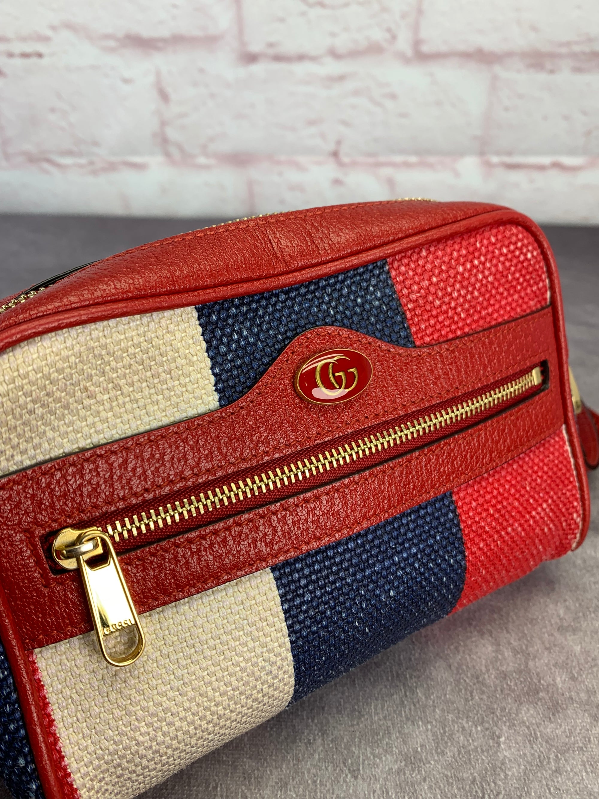 Gucci Sylvie Stripe Ophidia Mini Crossbody Bag – Red, White & Blue