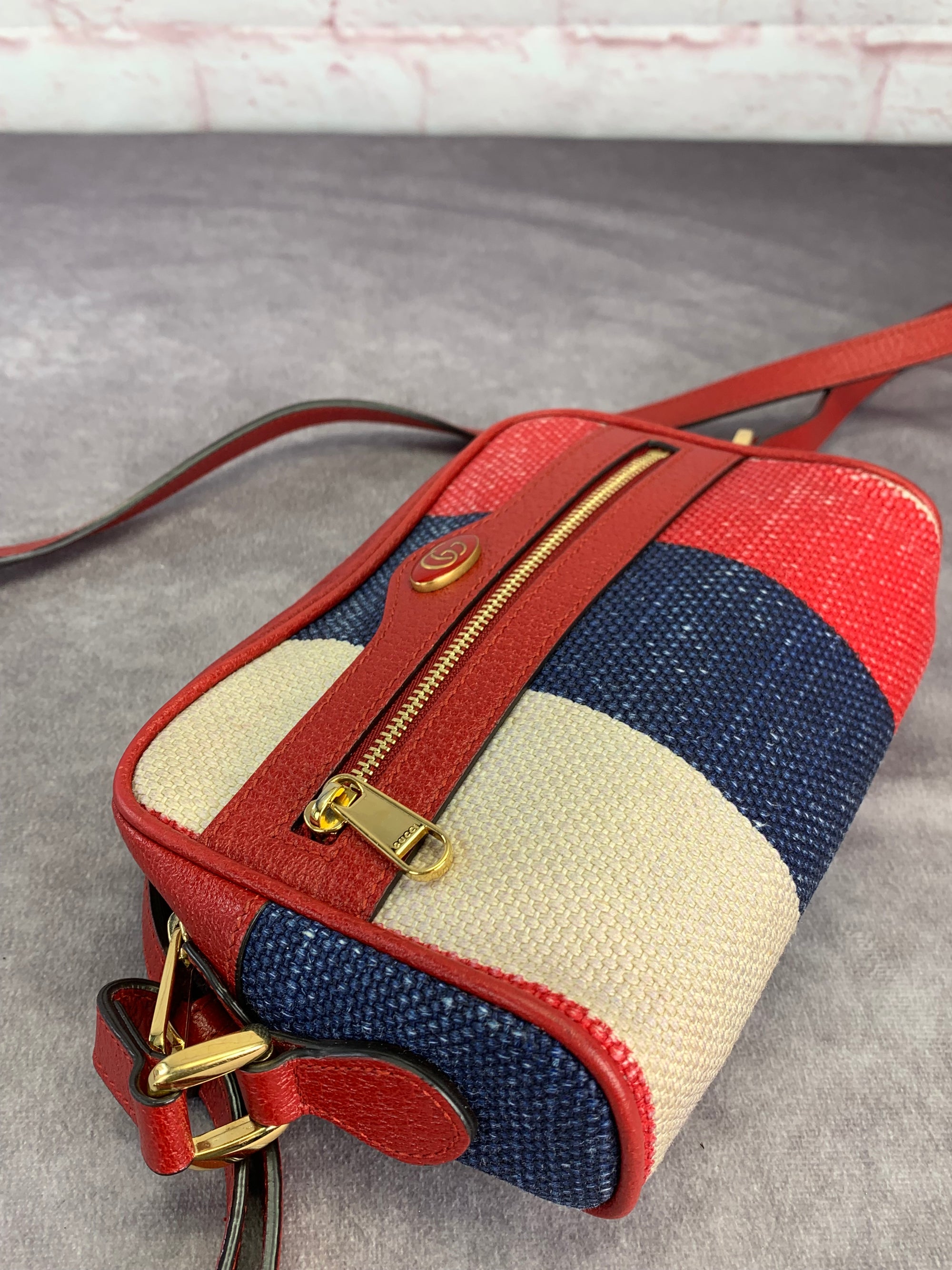 Gucci Sylvie Stripe Ophidia Mini Crossbody Bag – Red, White & Blue