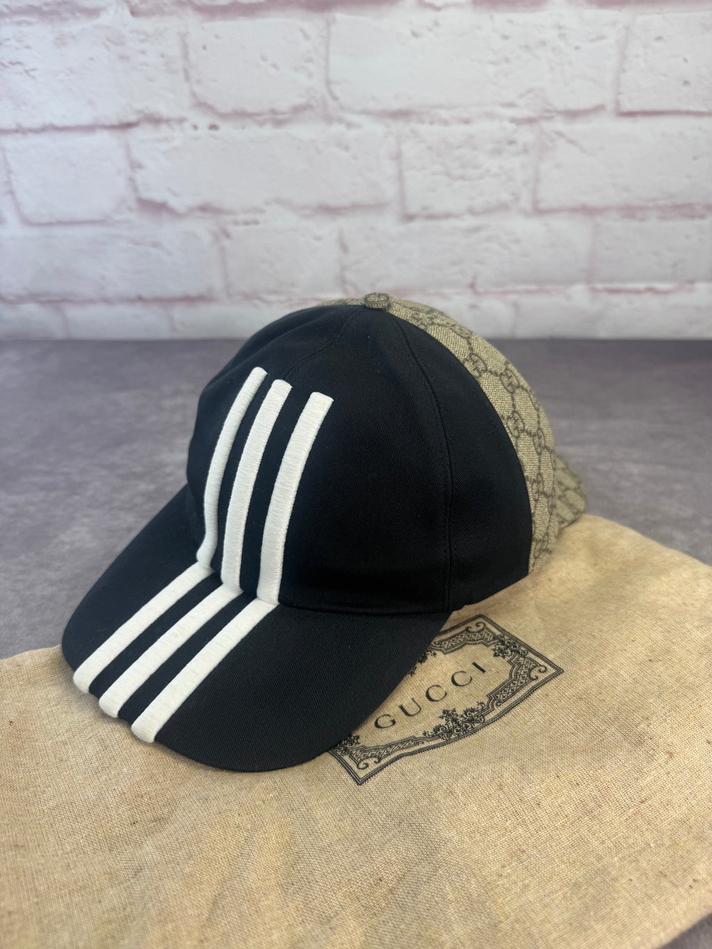 Gucci x Adidas Collab 3 Stripe GG Monogram Supreme Double-Sided Hat