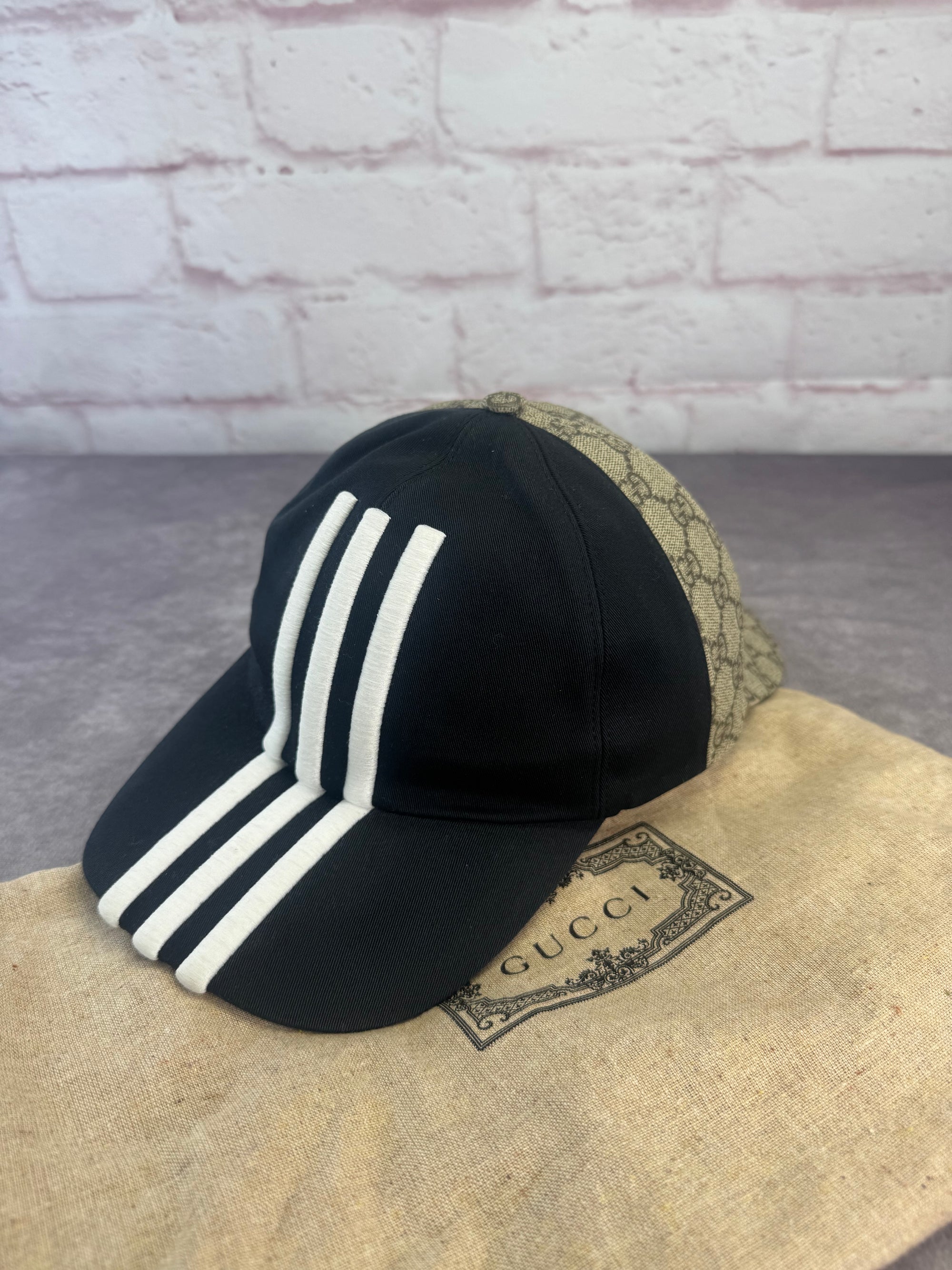 Gucci x Adidas Collab 3 Stripe GG Monogram Supreme Double-Sided Hat