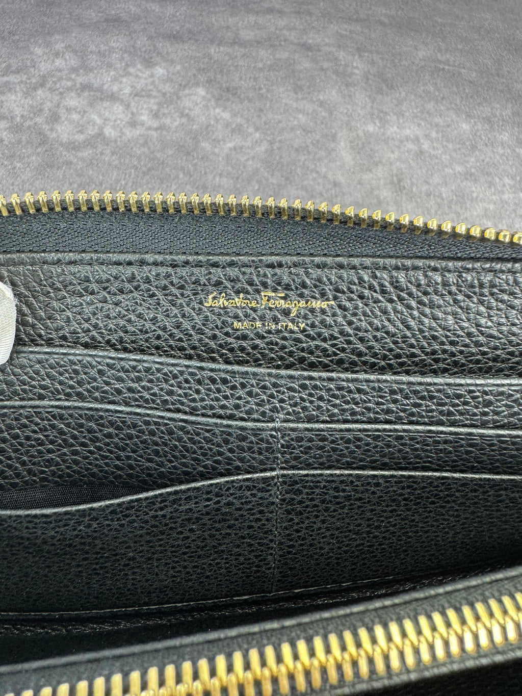 Salvatore Ferragamo Gancini City Zip Black Leather Wallet