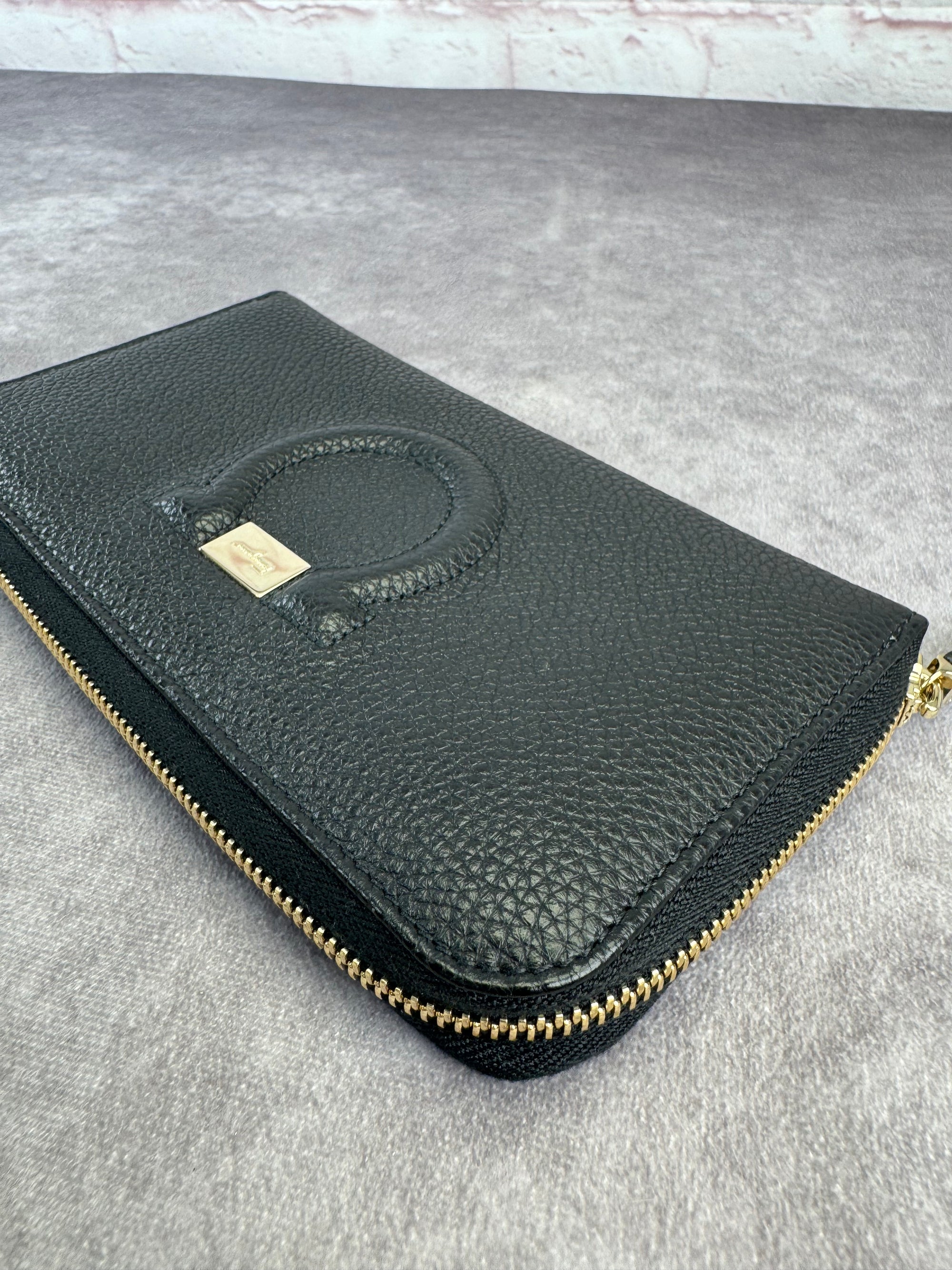Salvatore Ferragamo Gancini City Zip Black Leather Wallet
