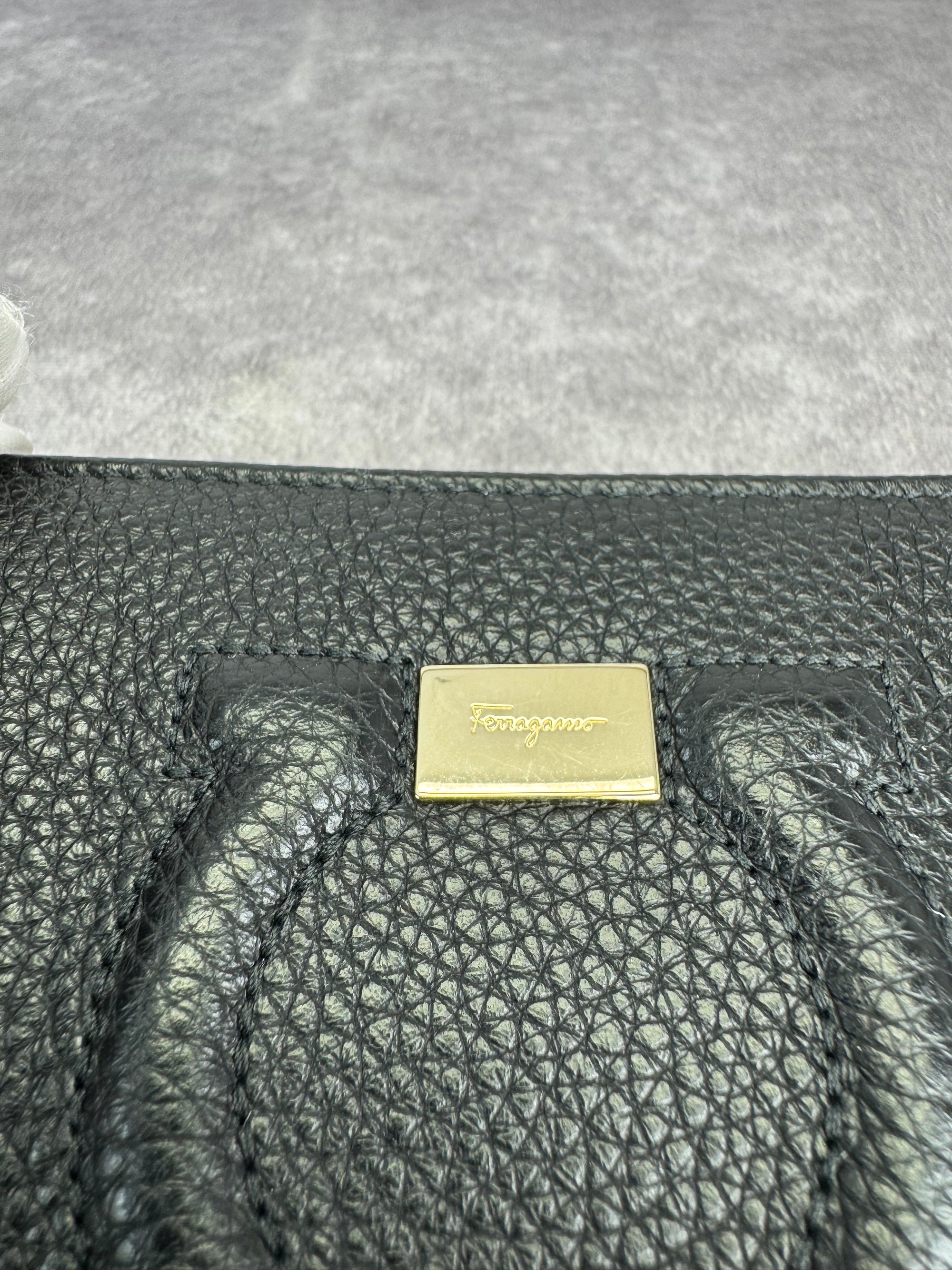 Salvatore Ferragamo Gancini City Zip Black Leather Wallet