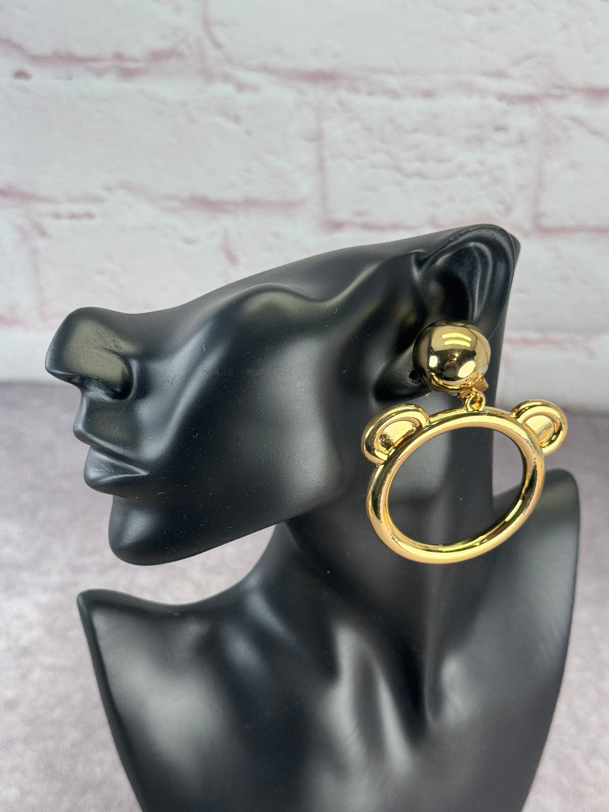 Moschino x Jeremy Scott Large Gold Plated Teddy Bear Clip On Hoop Earrings