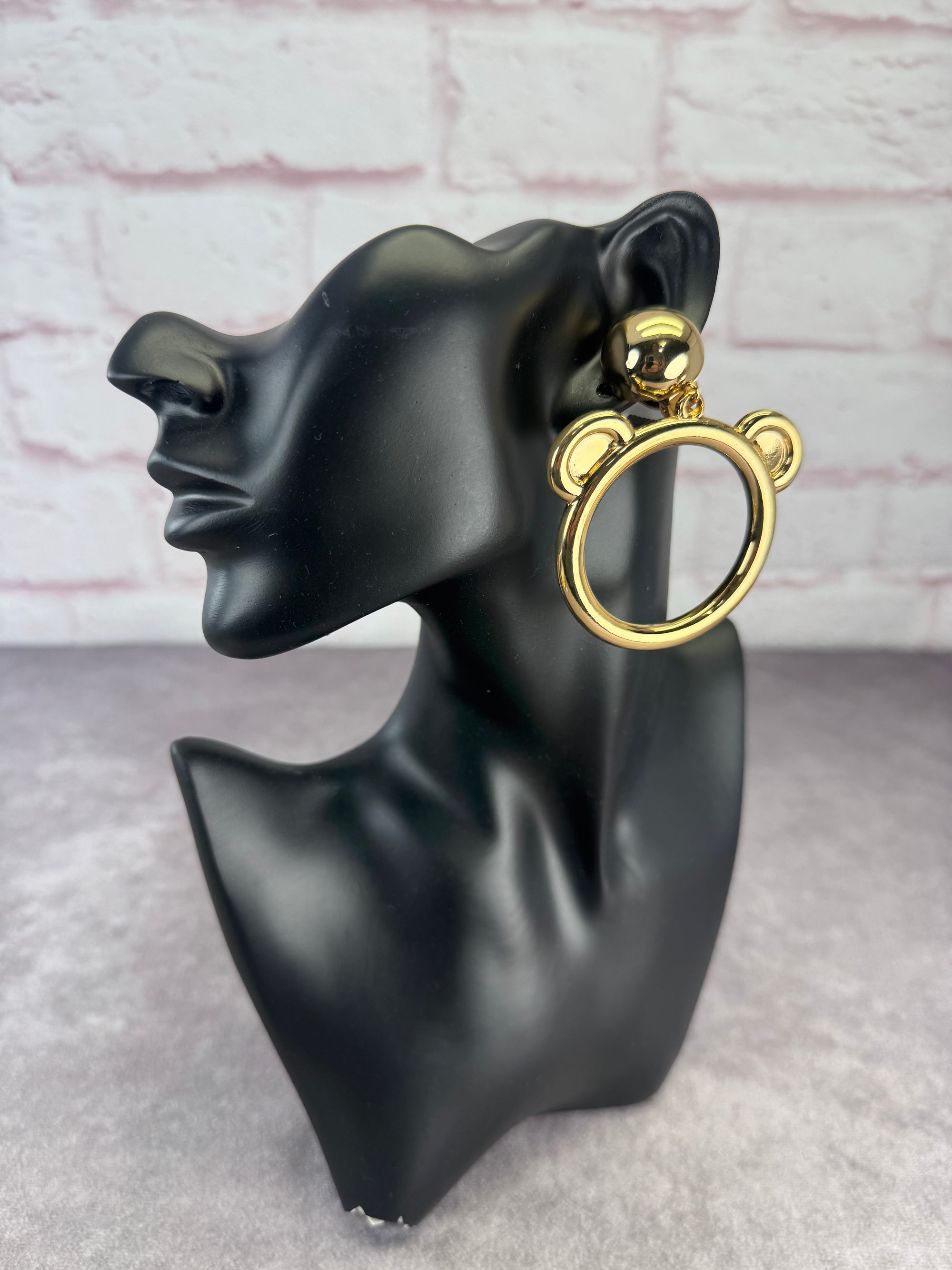 Moschino x Jeremy Scott Large Gold Plated Teddy Bear Clip On Hoop Earrings