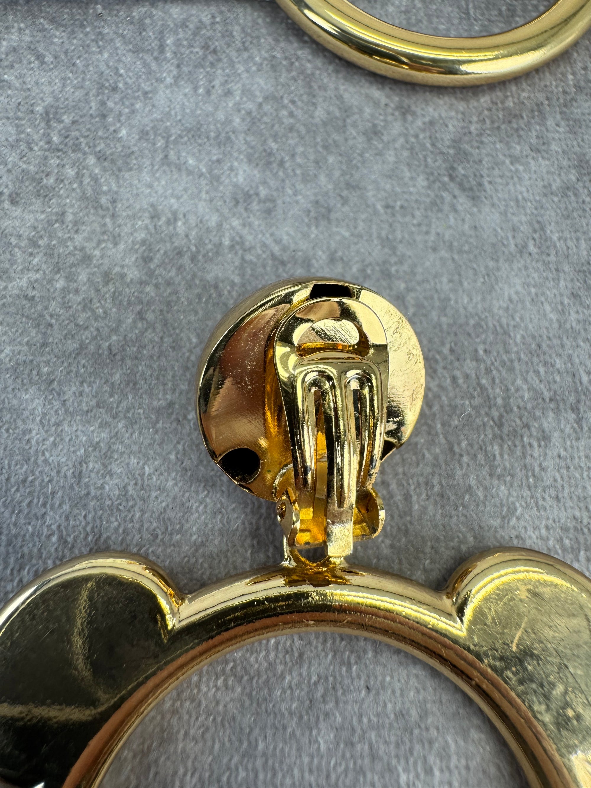 Moschino x Jeremy Scott Large Gold Plated Teddy Bear Clip On Hoop Earrings