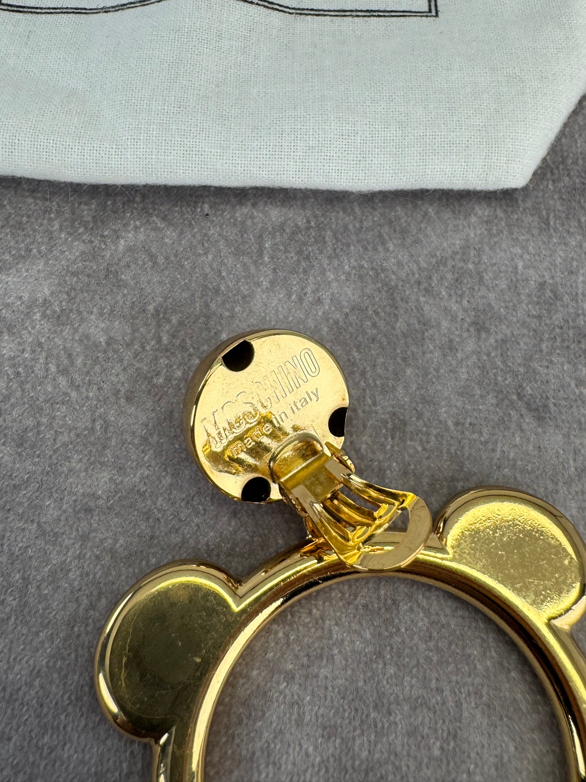 Moschino x Jeremy Scott Large Gold Plated Teddy Bear Clip On Hoop Earrings