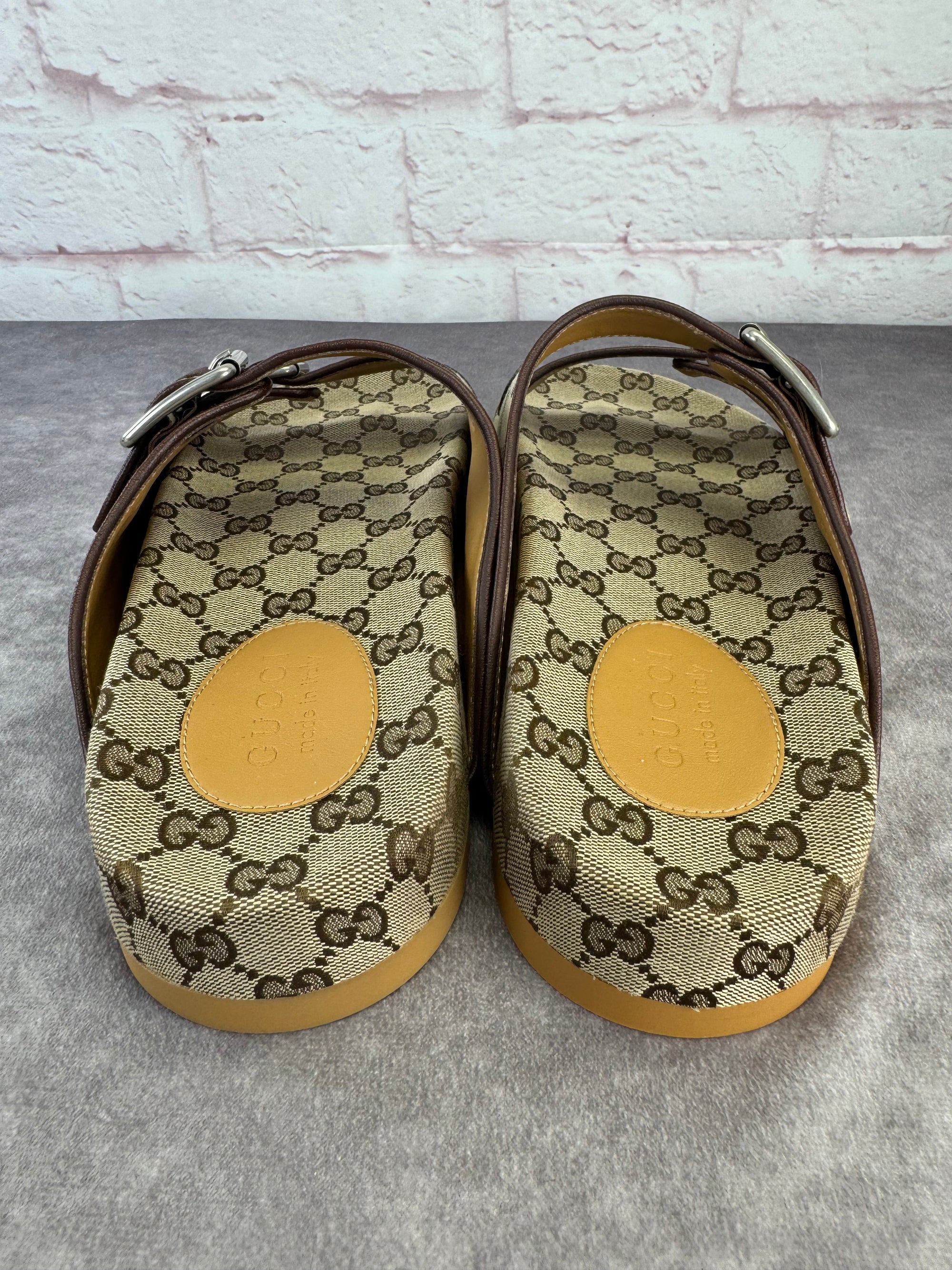GUCCI GG Monogram Lavaredo Eco Fabric Mens Slide Sandals Straps 11 Beige Brown