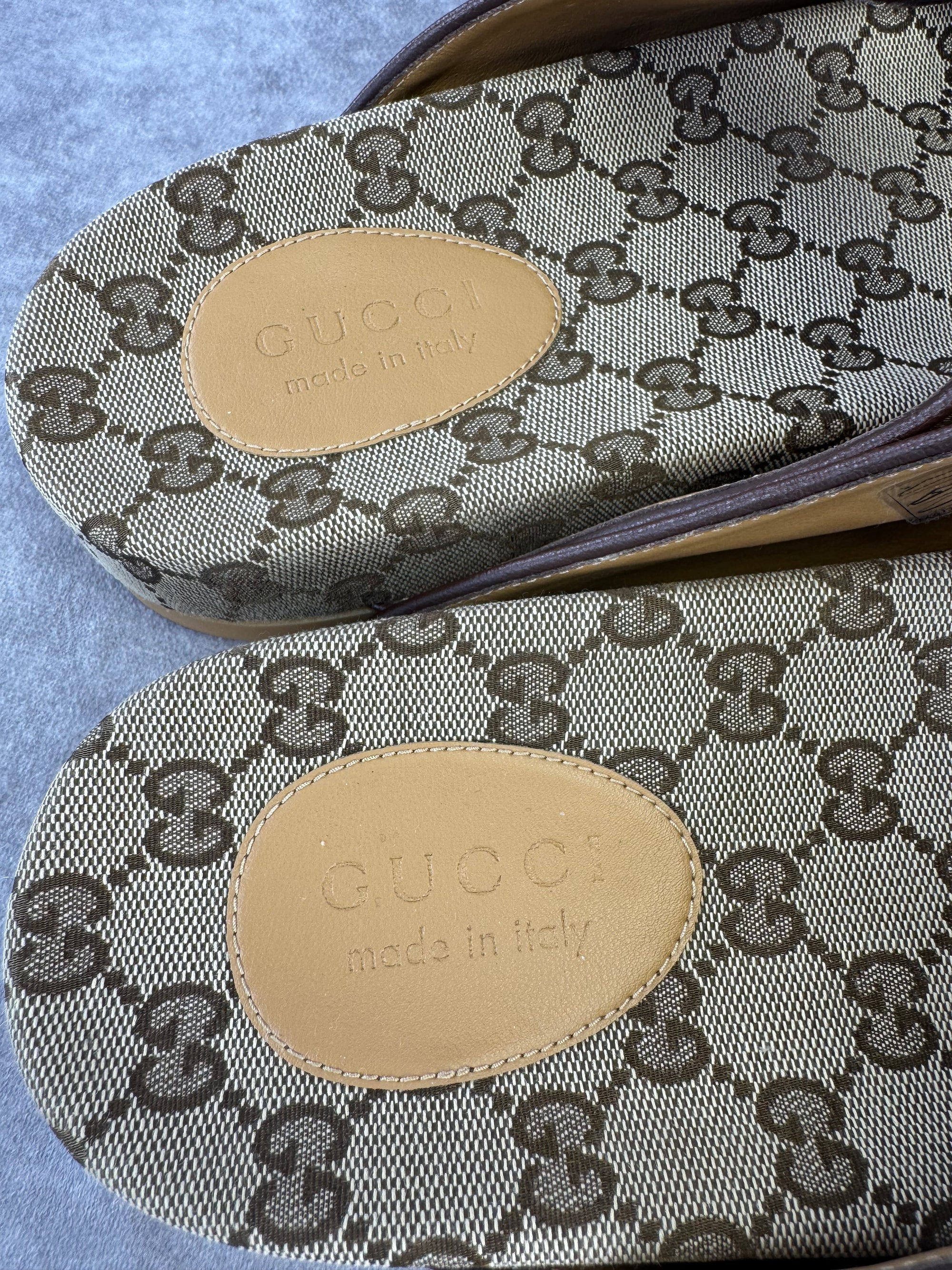 GUCCI GG Monogram Lavaredo Eco Fabric Mens Slide Sandals Straps 11 Beige Brown