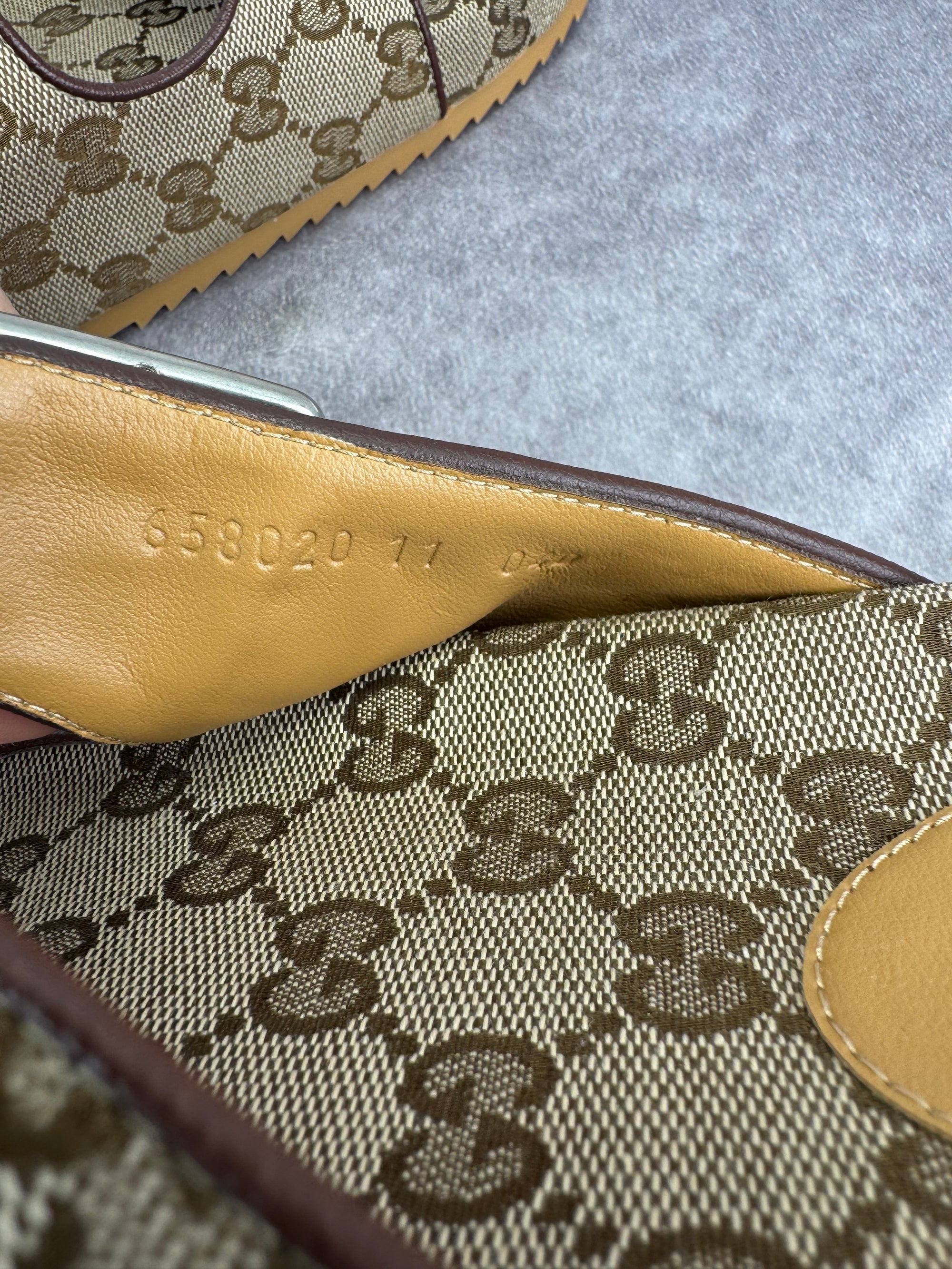 GUCCI GG Monogram Lavaredo Eco Fabric Mens Slide Sandals Straps 11 Beige Brown