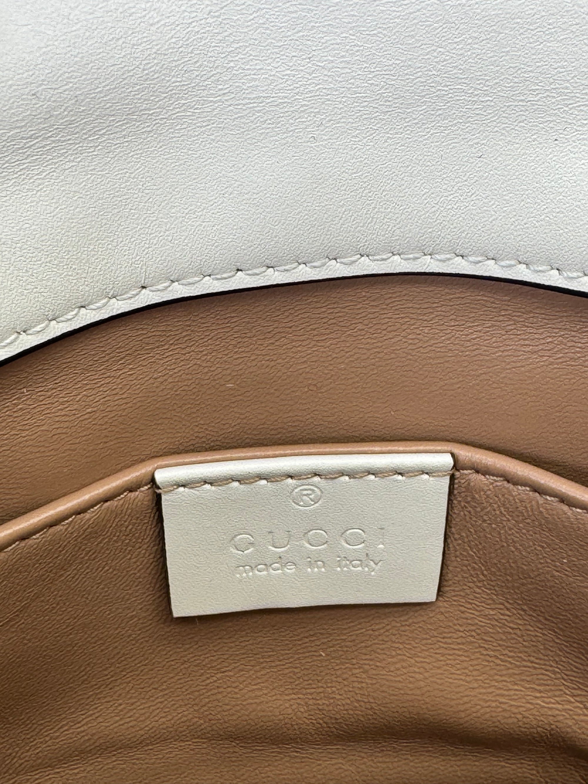 Gucci Queen Margaret Pearl Web Nappa Leather Flap Broadway Bag