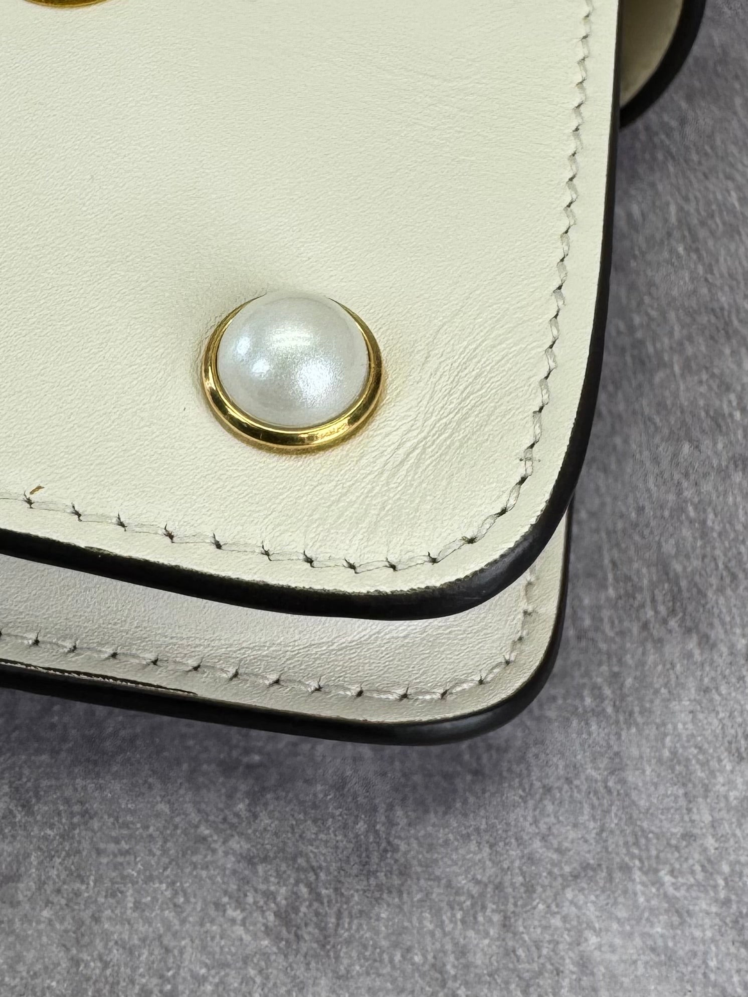 Gucci Queen Margaret Pearl Web Nappa Leather Flap Broadway Bag