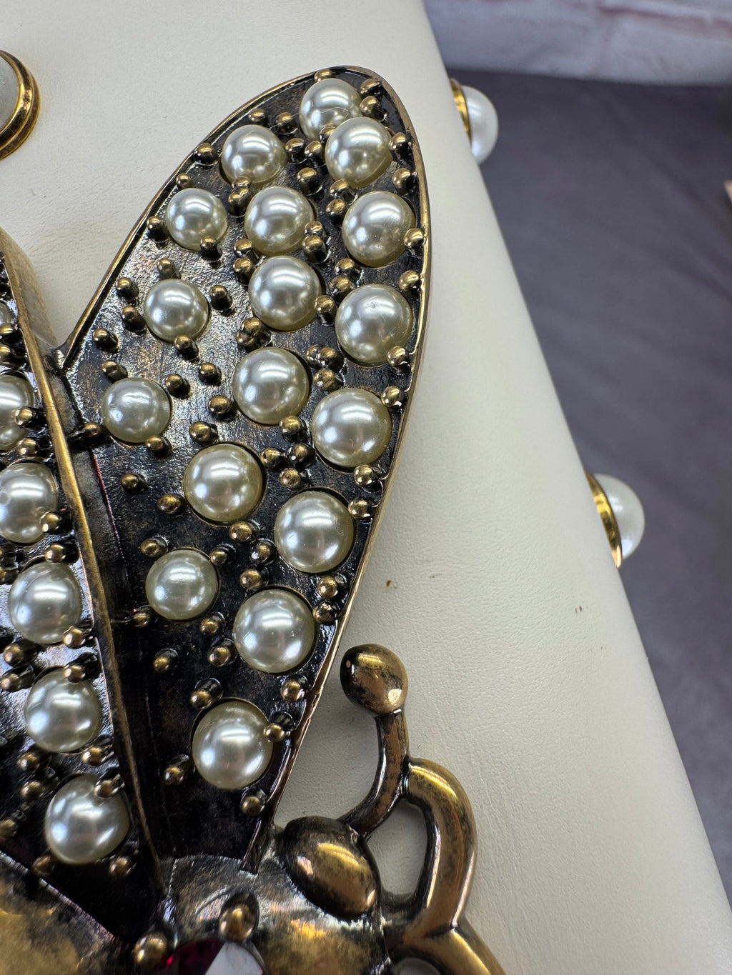 Gucci Queen Margaret Pearl Web Nappa Leather Flap Broadway Bag